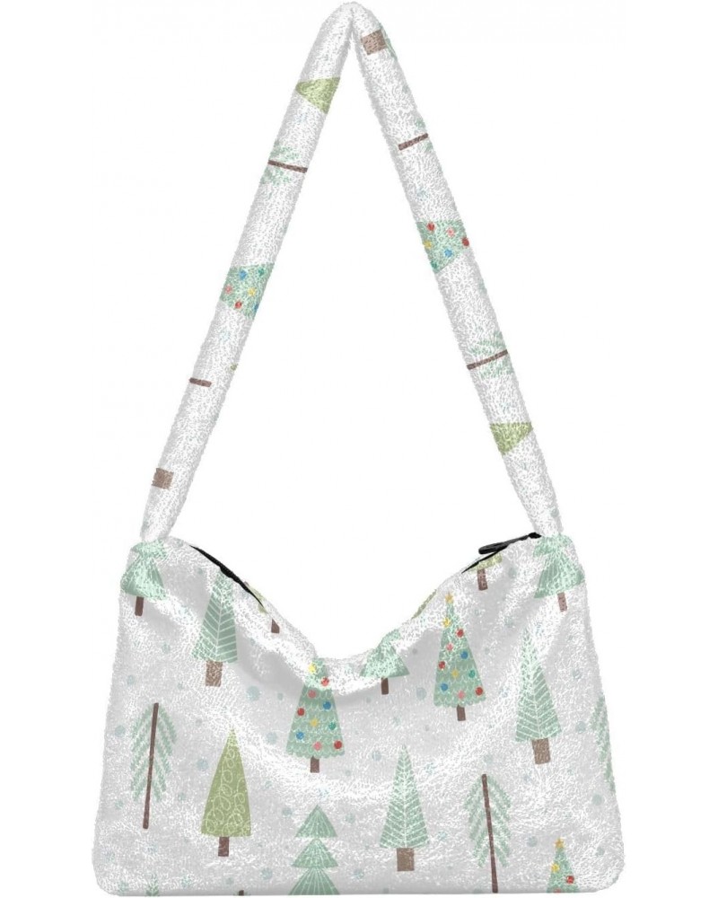 Cute Christmas Trees Fluffy Tote Bag Handbag Crossbody Bags Purse Shoulder Bag for Women Gift Work with Zipper $8.40 Totes