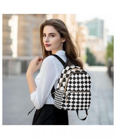 Small Backpack for Women Travel Bag Black White Rhombuses Checkered Daypack Purse Fashion Shoulder Bag Rucksack Medium B390 $...