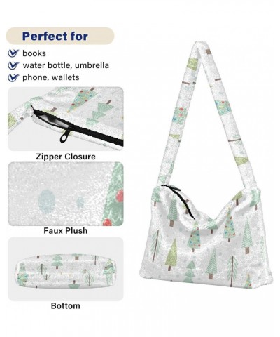 Cute Christmas Trees Fluffy Tote Bag Handbag Crossbody Bags Purse Shoulder Bag for Women Gift Work with Zipper $8.40 Totes