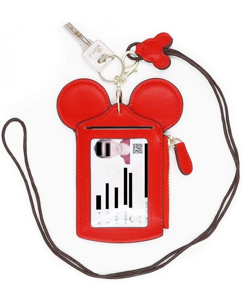 ID Holder With Lanyard Badge Holder,PU Leather newchic Cute Animal Shape neck wallet for Women(Red) Red $5.79 Wallets