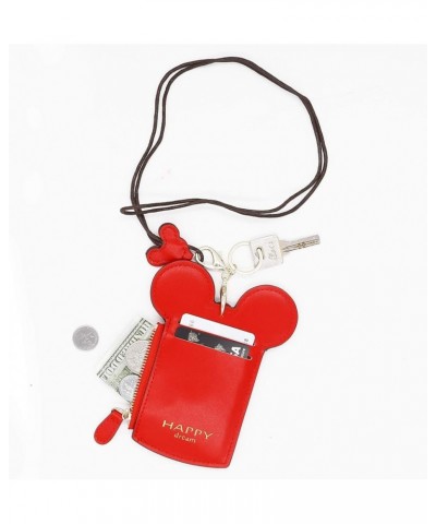 ID Holder With Lanyard Badge Holder,PU Leather newchic Cute Animal Shape neck wallet for Women(Red) Red $5.79 Wallets