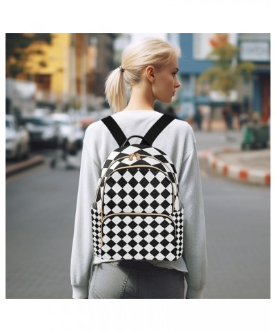 Small Backpack for Women Travel Bag Black White Rhombuses Checkered Daypack Purse Fashion Shoulder Bag Rucksack Medium B390 $...