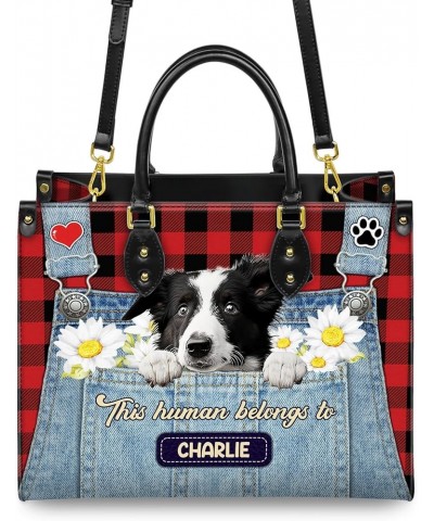 Personalized Border Collie Dog Handbags, Custom Name Dog Leather Bags, Purses, Shoulder Bag, Gift For Dog Mom Dog Lover Style...