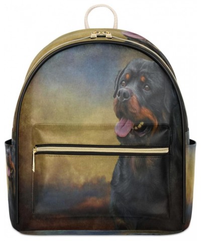 Rottweiler Dog Mini Backpack Purse for Women Teen Girls, Animal Dog Pattern Leather Small Backpack Lightweight Casual Travel ...