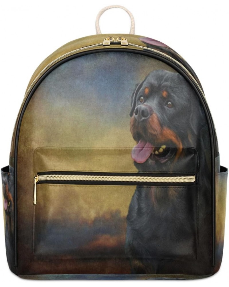 Rottweiler Dog Mini Backpack Purse for Women Teen Girls, Animal Dog Pattern Leather Small Backpack Lightweight Casual Travel ...