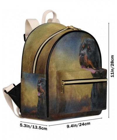 Rottweiler Dog Mini Backpack Purse for Women Teen Girls, Animal Dog Pattern Leather Small Backpack Lightweight Casual Travel ...