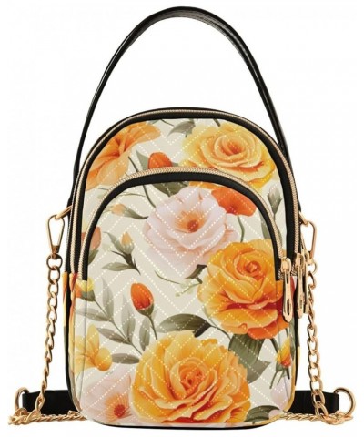 Floral Orange Flowers and Roses Small Crossbody Bag with Strap, Women's Crossbody Handbags, Crossbody Handbags Floral Orange ...