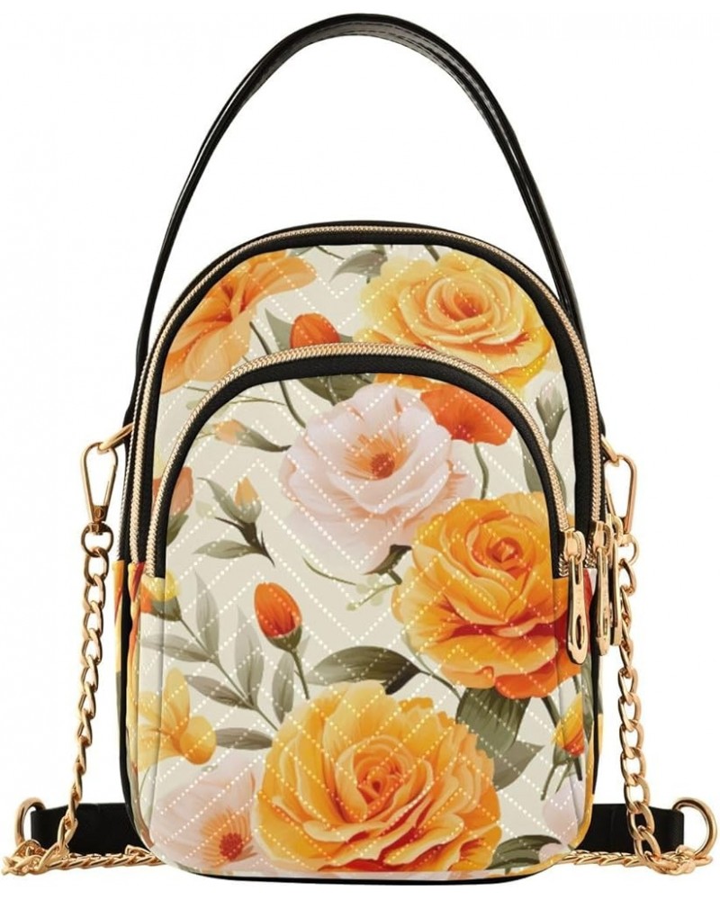 Floral Orange Flowers and Roses Small Crossbody Bag with Strap, Women's Crossbody Handbags, Crossbody Handbags Floral Orange ...