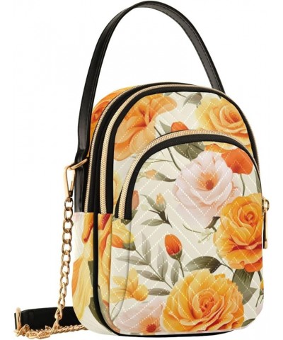 Floral Orange Flowers and Roses Small Crossbody Bag with Strap, Women's Crossbody Handbags, Crossbody Handbags Floral Orange ...