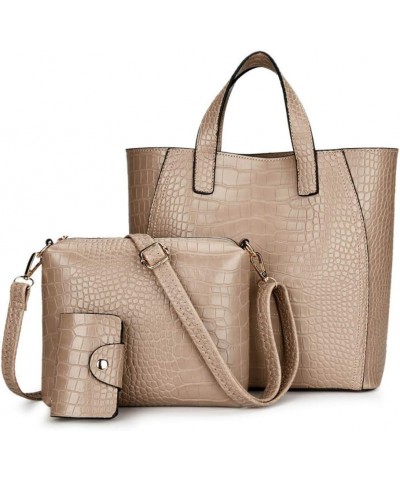 3pcs/set Handbag Crocodile Solid Color Female Shoulder Bag Package+Handbag + Card Holder Beige $32.88 Totes