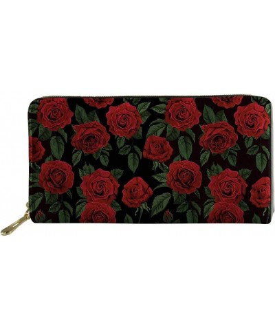 Brown Floral Print Purse Long for Handbags Wallet for Women PU Leather Clutch Zip Around Cards Phone Holder Rose Flower $10.1...