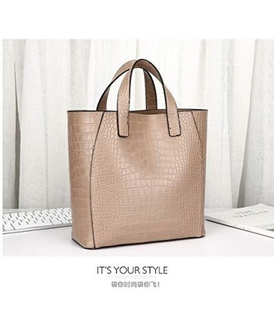 3pcs/set Handbag Crocodile Solid Color Female Shoulder Bag Package+Handbag + Card Holder Beige $32.88 Totes