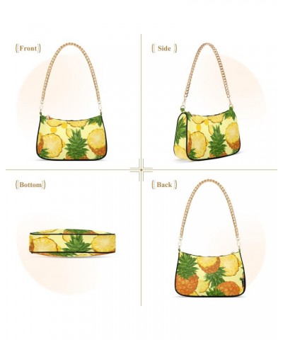 Pineapples Fashion Quilted Crossbody Bag for Women Shoulder Evening Purse with Gold Chain & Smooth Zipper Tote Handbag for Hi...