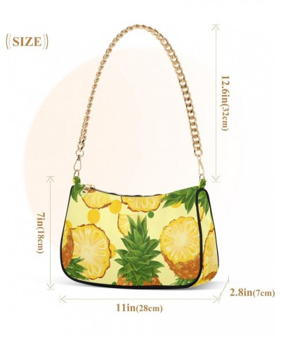 Pineapples Fashion Quilted Crossbody Bag for Women Shoulder Evening Purse with Gold Chain & Smooth Zipper Tote Handbag for Hi...