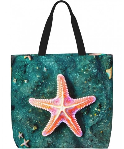 Seawater Seashell Starfish Tote Bag with Zipper for Women Inside Mesh Pocket Heavy Duty Casual Anti-water Cloth Shoulder Hand...