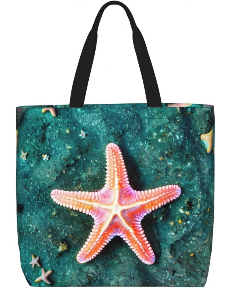 Seawater Seashell Starfish Tote Bag with Zipper for Women Inside Mesh Pocket Heavy Duty Casual Anti-water Cloth Shoulder Hand...