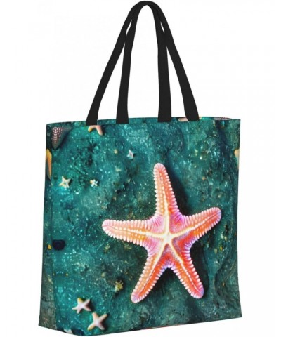 Seawater Seashell Starfish Tote Bag with Zipper for Women Inside Mesh Pocket Heavy Duty Casual Anti-water Cloth Shoulder Hand...