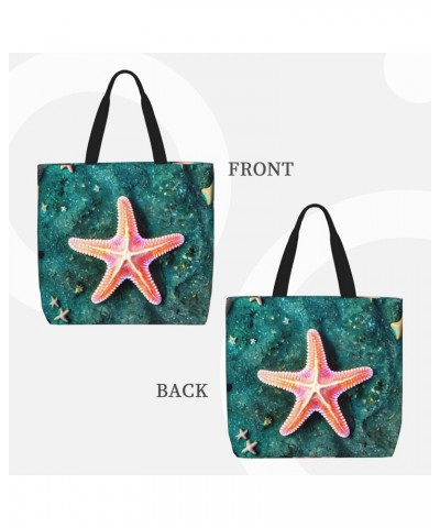 Seawater Seashell Starfish Tote Bag with Zipper for Women Inside Mesh Pocket Heavy Duty Casual Anti-water Cloth Shoulder Hand...