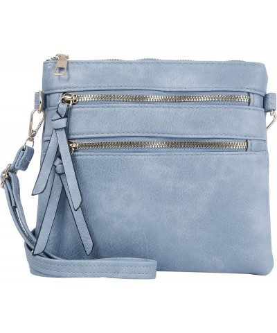 Essential Casual Functional Multi Pocket Double Zipper Crossbody Purse Bag Shoulder Bag for Women Blue $10.79 Crossbody Bags