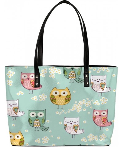 Leather Tote Bag for Women Fashion Shoulder Bag Purses and Handbags Large Capacity Satchel Bags for Work Travel Cute Owls Pai...