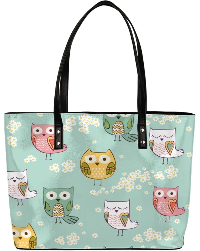 Leather Tote Bag for Women Fashion Shoulder Bag Purses and Handbags Large Capacity Satchel Bags for Work Travel Cute Owls Pai...