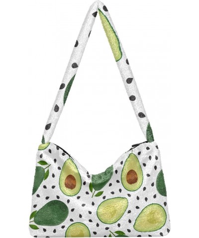 Avocado Fruits Furry Tote Bag for Women Crossbody Bag Shoulder Purses Cross Body Bag with Zipper for Winter $11.75 Totes