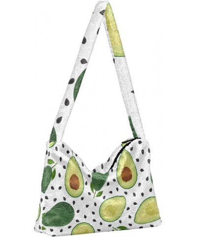 Avocado Fruits Furry Tote Bag for Women Crossbody Bag Shoulder Purses Cross Body Bag with Zipper for Winter $11.75 Totes