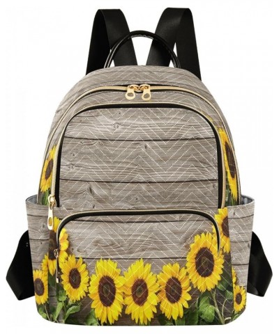 Backpack Purse for Women Sunflowers Wooden Board, Small Fashion Backpack Spring Floral Yellow Lightweight Casual Daypack Shou...