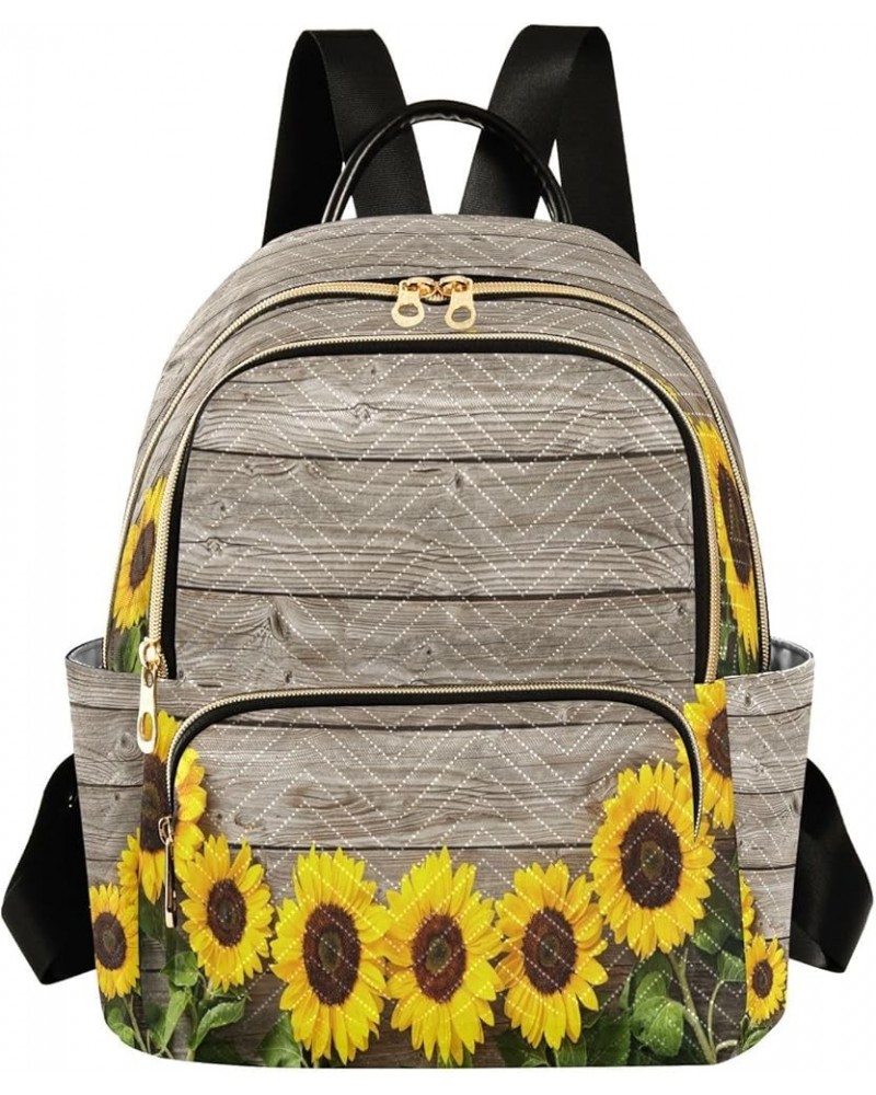 Backpack Purse for Women Sunflowers Wooden Board, Small Fashion Backpack Spring Floral Yellow Lightweight Casual Daypack Shou...