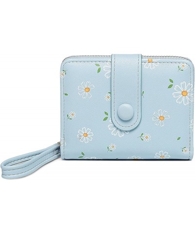 Cute Daisy Flowers Print Wallets with Exterior Zipper Around Coin Purse Bifold Bill Wallet with ID Window (Pink) Blue $9.89 W...