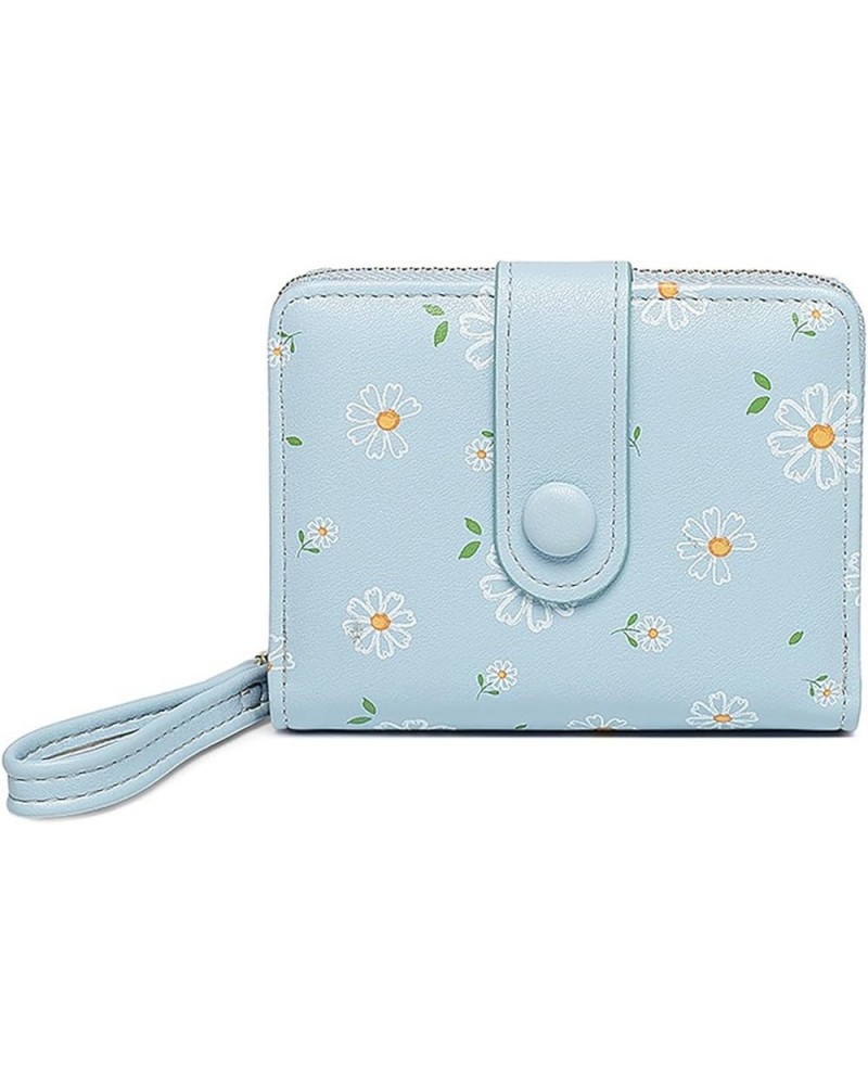 Cute Daisy Flowers Print Wallets with Exterior Zipper Around Coin Purse Bifold Bill Wallet with ID Window (Pink) Blue $9.89 W...