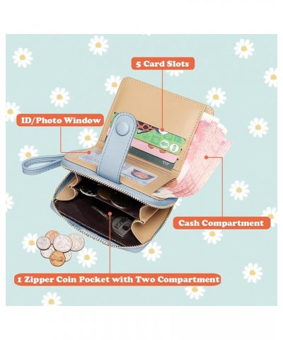 Cute Daisy Flowers Print Wallets with Exterior Zipper Around Coin Purse Bifold Bill Wallet with ID Window (Pink) Blue $9.89 W...