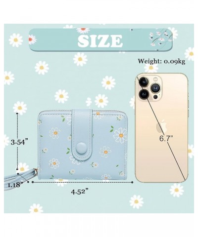 Cute Daisy Flowers Print Wallets with Exterior Zipper Around Coin Purse Bifold Bill Wallet with ID Window (Pink) Blue $9.89 W...