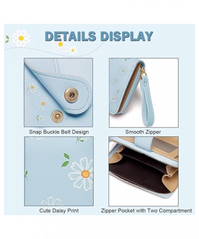 Cute Daisy Flowers Print Wallets with Exterior Zipper Around Coin Purse Bifold Bill Wallet with ID Window (Pink) Blue $9.89 W...