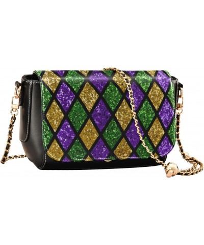 Mardi Gras Crossbody Handbag Fleur De Lis Glitter Zigzag PU Leather Shoulder Bag Sturdy Travel Pouch Compact Chic Bag for Wom...