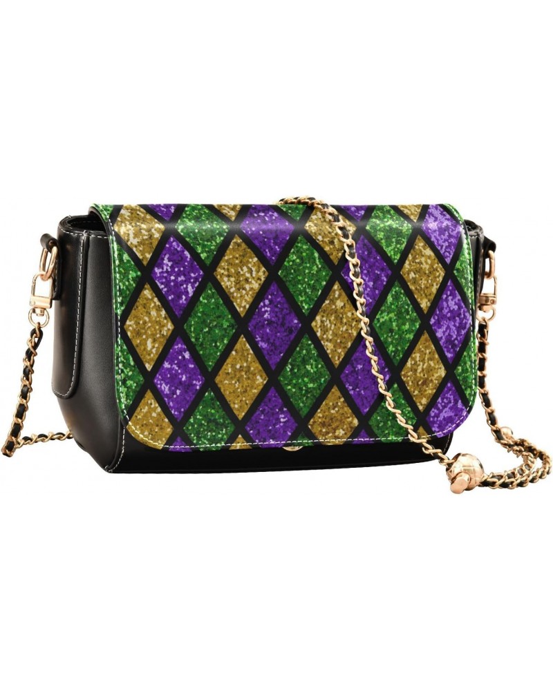 Mardi Gras Crossbody Handbag Fleur De Lis Glitter Zigzag PU Leather Shoulder Bag Sturdy Travel Pouch Compact Chic Bag for Wom...