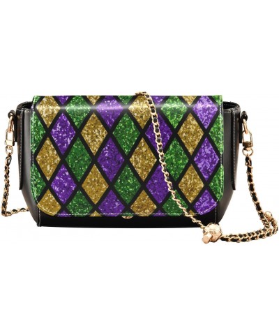 Mardi Gras Crossbody Handbag Fleur De Lis Glitter Zigzag PU Leather Shoulder Bag Sturdy Travel Pouch Compact Chic Bag for Wom...