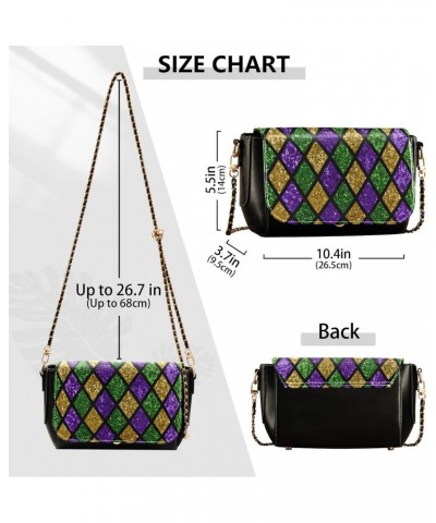 Mardi Gras Crossbody Handbag Fleur De Lis Glitter Zigzag PU Leather Shoulder Bag Sturdy Travel Pouch Compact Chic Bag for Wom...