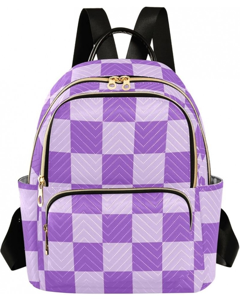 Purple Grid Fashion Travel Backpack for Women Multi Pockets Lightweight Purse for Women-S Multicolor Medium $12.40 Backpacks