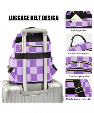 Purple Grid Fashion Travel Backpack for Women Multi Pockets Lightweight Purse for Women-S Multicolor Medium $12.40 Backpacks