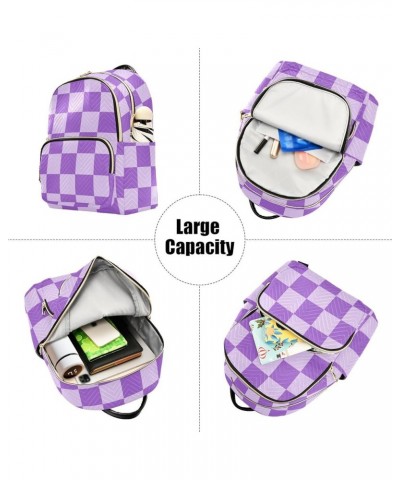 Purple Grid Fashion Travel Backpack for Women Multi Pockets Lightweight Purse for Women-S Multicolor Medium $12.40 Backpacks