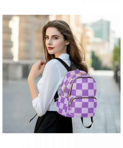 Purple Grid Fashion Travel Backpack for Women Multi Pockets Lightweight Purse for Women-S Multicolor Medium $12.40 Backpacks