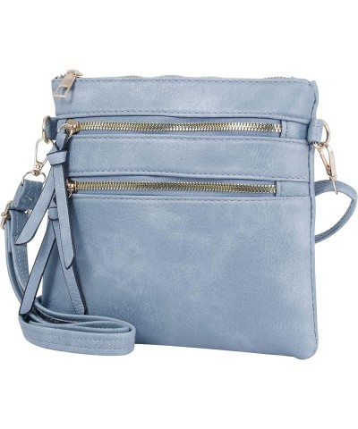 Essential Casual Functional Multi Pocket Double Zipper Crossbody Purse Bag Shoulder Bag for Women Blue $10.79 Crossbody Bags