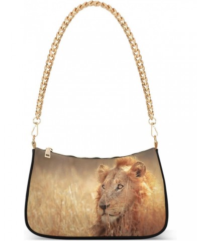 African Lion Grass Small Chain Shoulder Bag for Women Travel Hobo Tote Handbag Clutch Purse with Zipper $14.40 Totes