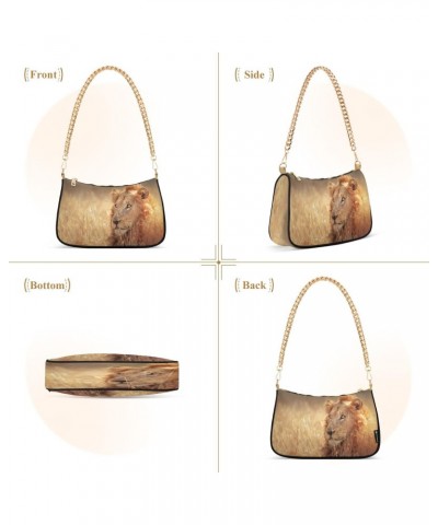 African Lion Grass Small Chain Shoulder Bag for Women Travel Hobo Tote Handbag Clutch Purse with Zipper $14.40 Totes