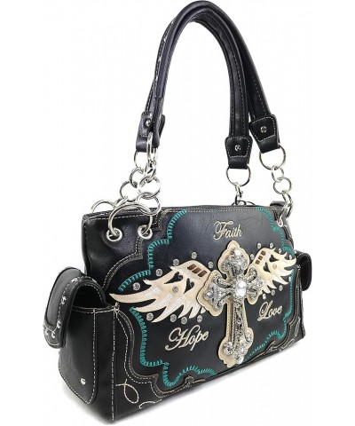 Cross Angel Wings Concealed Carry Handbag Purse Crossbody Messenger Bag and Wallet Black Handbag $15.37 Shoulder Bags