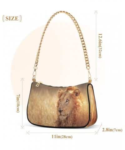 African Lion Grass Small Chain Shoulder Bag for Women Travel Hobo Tote Handbag Clutch Purse with Zipper $14.40 Totes