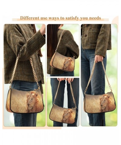 African Lion Grass Small Chain Shoulder Bag for Women Travel Hobo Tote Handbag Clutch Purse with Zipper $14.40 Totes