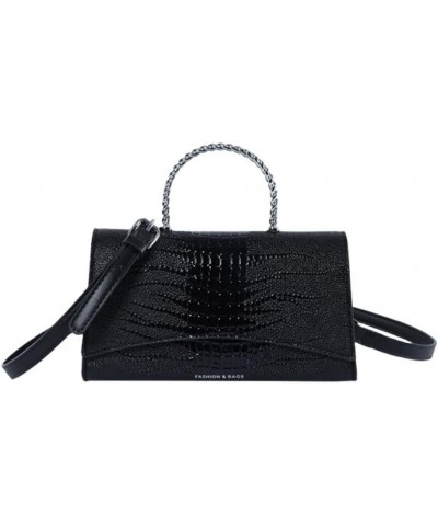 Women Vegan Leather Evening Handbag Crocodile Pattern Handle Clutch Purse Cross Body Envelope Bag B-black $16.00 Evening Bags