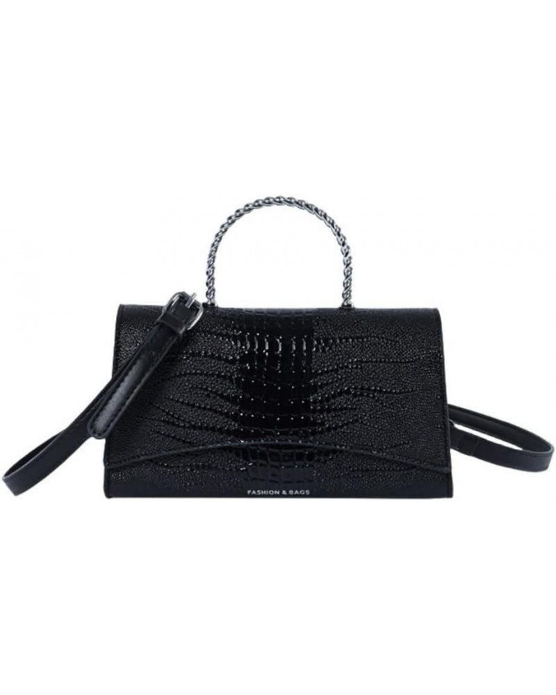 Women Vegan Leather Evening Handbag Crocodile Pattern Handle Clutch Purse Cross Body Envelope Bag B-black $16.00 Evening Bags